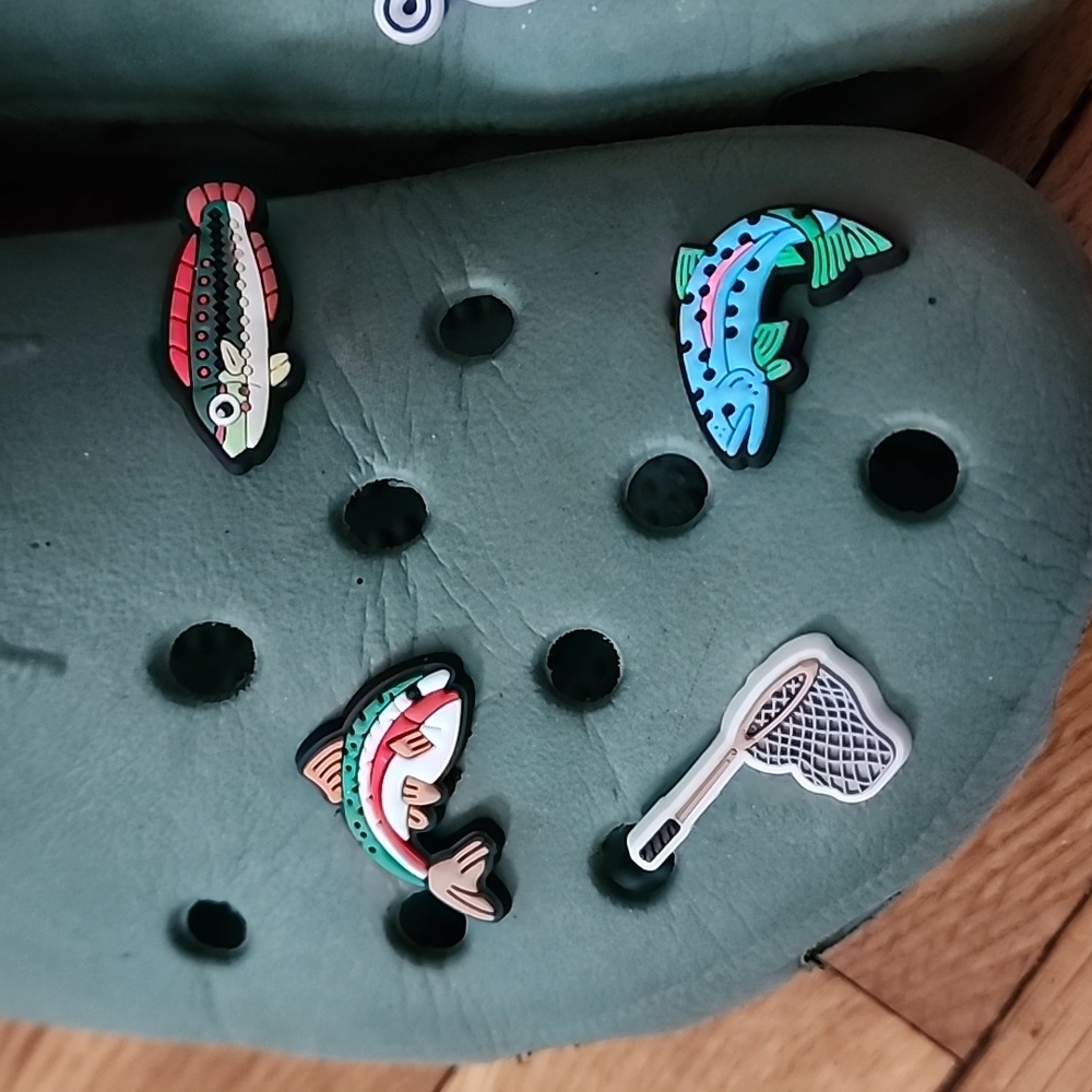 Set of 8 Fishing Crocs Jibbitz Shoe Charms Trout Fly